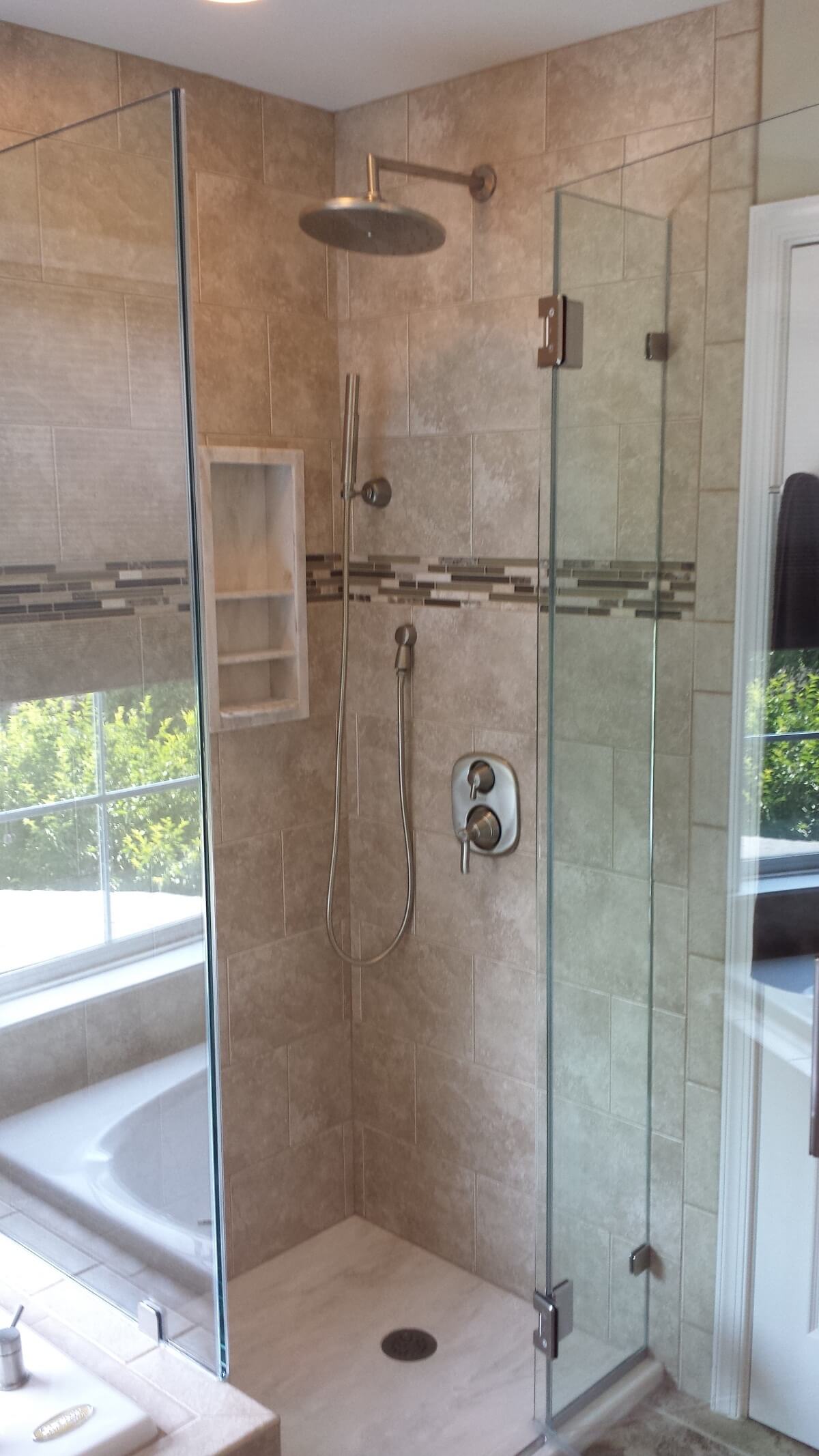 Tile shower with glass doors